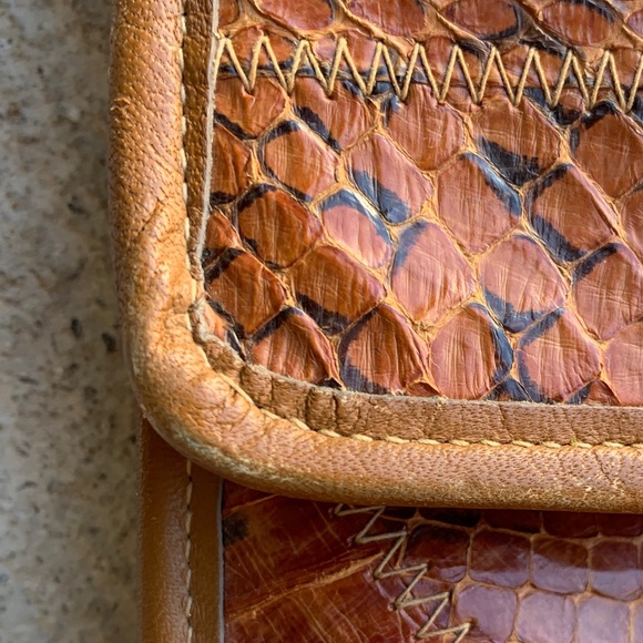 VINTAGE SNAKESKIN Patchwork Leather Clutch / Shoulder Bag / Top Handle - Picture 5 of 15